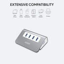 AUKEY CB-H5 4 Porte USB 3.0 Hub Portatile in Alluminio per Trasferimento Dati Grigio