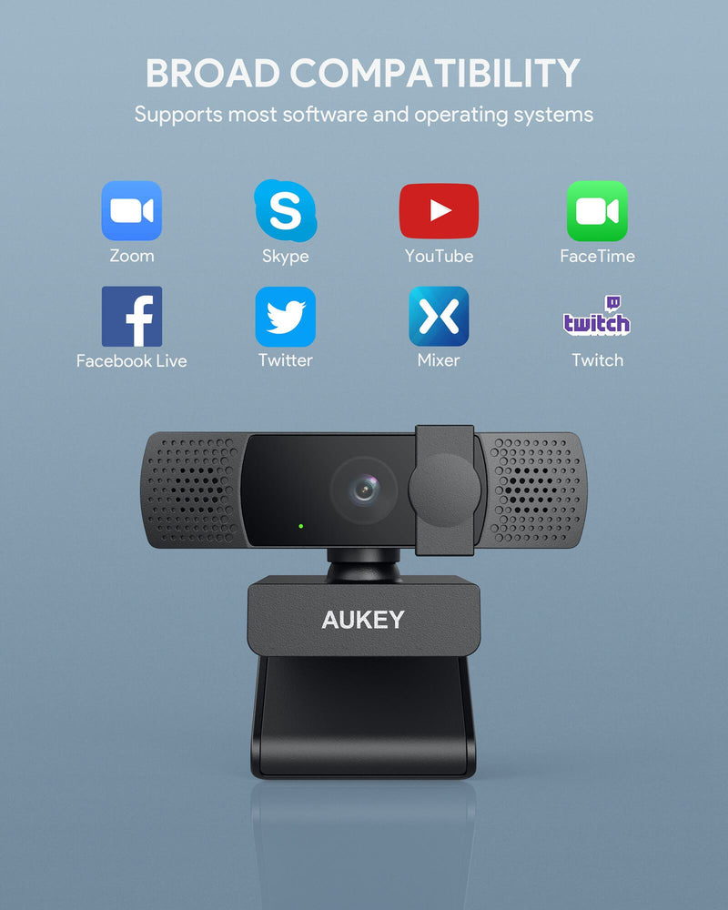 Aukey PC-LM7 Panoramica Webcam FHD 1080p con copertura per la privacy